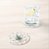 Cream White Snowflakes Christmas Tree  ラウンドペーパーコースター (インサイチュ)
