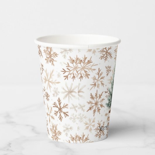 Cream White Snowflakes Christmas Tree 紙コップ (右)