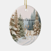 Cream White Stripes Deer Christmas Trees セラミックオーナメント (右)