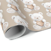 Cream White Teddy Bears Hearts Baby Shower ラッピングペーパー (ロールコーナー)