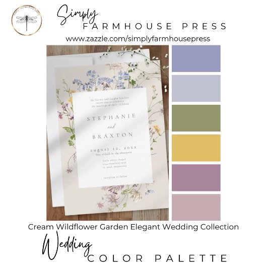 Cream Wildflower Garden Elegant Wedding 招待状