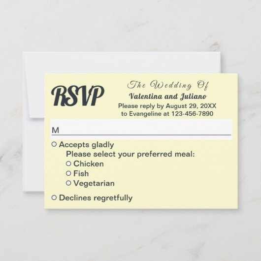 Cream With Slate Text Wedding RSVP (正面)