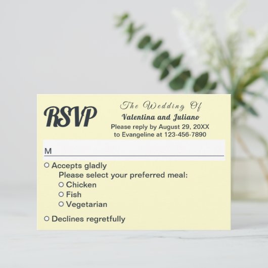 Cream With Slate Text Wedding RSVP (スタンド正面)