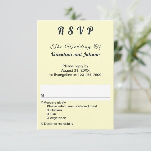 Cream With Slate Typography Portrait Wedding RSVP (スタンド正面)