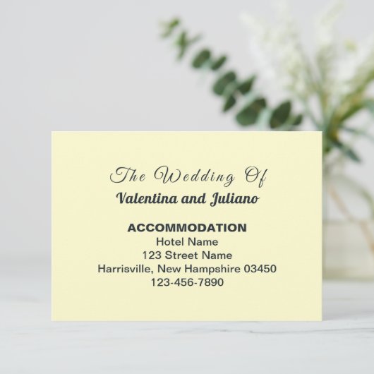 Cream With Slate Typography Wedding Accommodation エンクロージャーカード (スタンド正面)