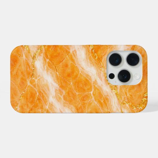 Creamsicle Marble with Ivory Swirls & Gold Veining iPhoneケース (裏面横)