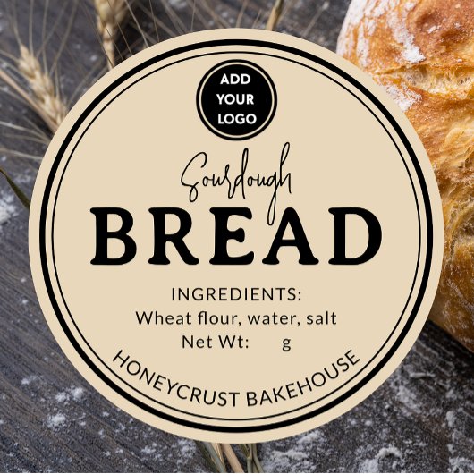 Creamy Beige Bakery Sourdough Bread Label Sticker ラウンドシール