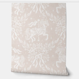 Creamy Beige Rococo Carousel Horses & Florals 壁紙