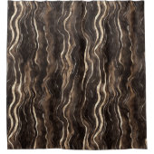 Creamy Brown Chocolate Gold Wavy Stripes シャワーカーテン (正面)