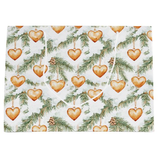 Creamy Caramel Hearts Christmas Tree Branches ラージペーパーバッグ (正面)
