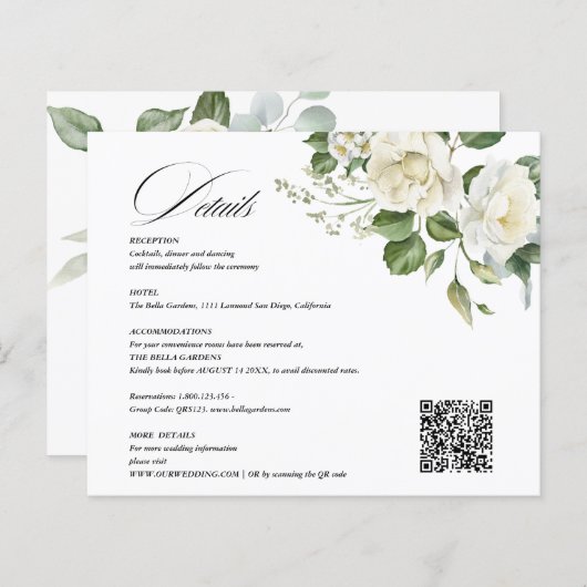 Creamy Floral Eucalyptus QR code Details Wedding (正面/裏面)