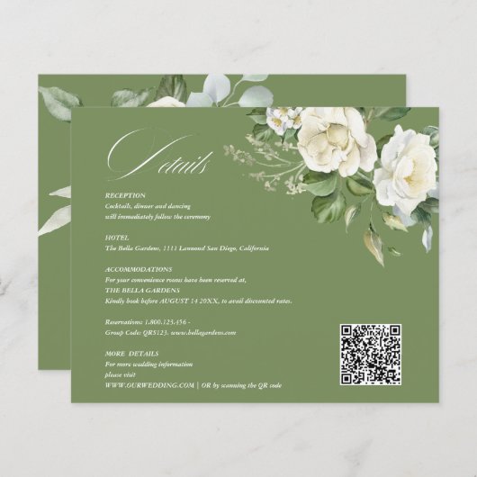 Creamy Floral Eucalyptus QR code Details Wedding (正面/裏面)