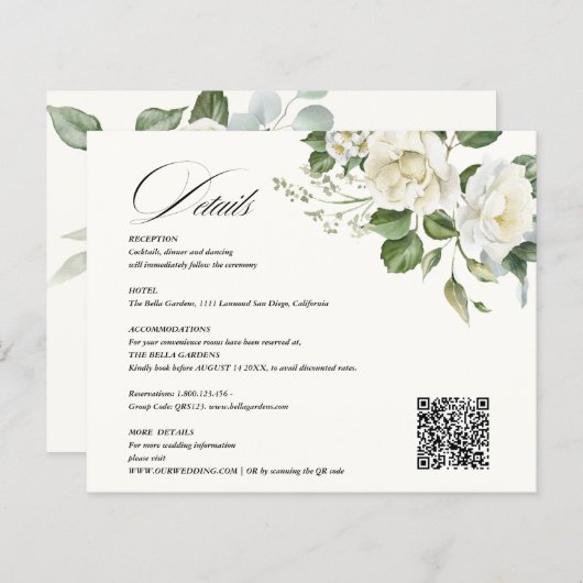 Creamy Floral Eucalyptus QR code Details Wedding (正面/裏面)