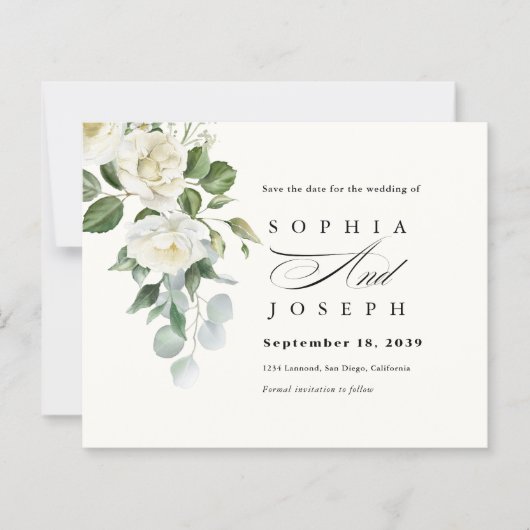 Creamy Floral Eucalyptus Wedding Save the date (正面)