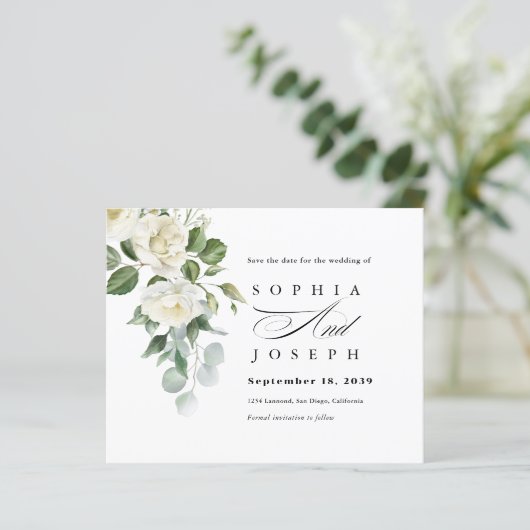 Creamy Floral Eucalyptus Wedding Save the date (スタンド正面)