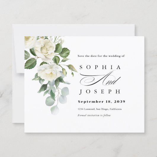 Creamy Floral Eucalyptus Wedding Save the date (正面)