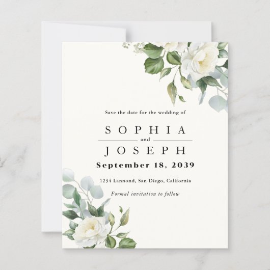 Creamy Floral Eucalyptus Wedding Save the date (正面)