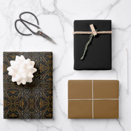 Creamy Golden Yellows Raked Pattern On Black ラッピングペーパーシート