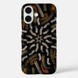 Creamy Golden Yellows Raked Pattern On Black iPhone 16ケース