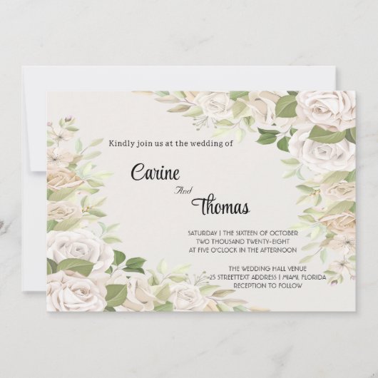 Creamy Rose Wedding Template Invitation 招待状 (正面)