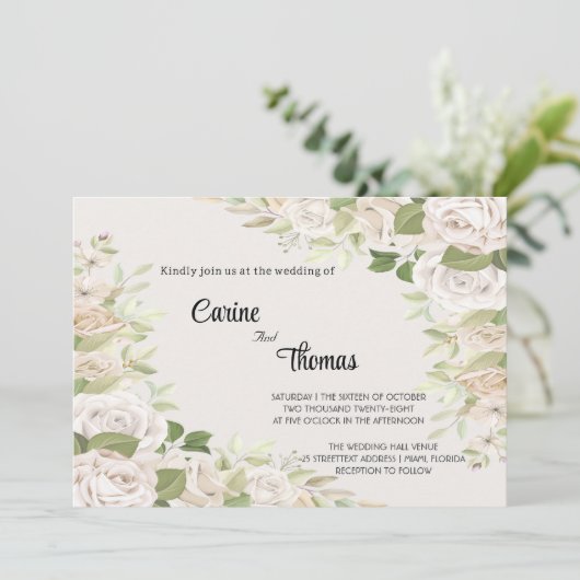  Creamy Rose Wedding  Template Invitation 招待状 (スタンド正面)