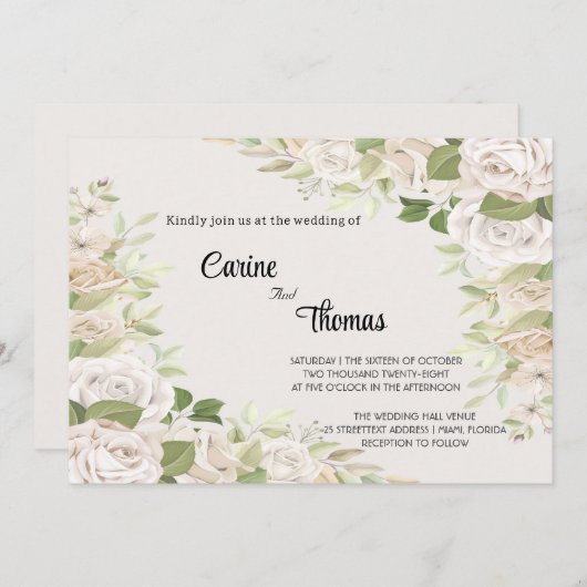  Creamy Rose Wedding  Template Invitation 招待状 (正面/裏面)