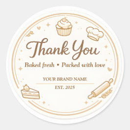 Creamy Vintage Bakery Icons Bakery Thank You ラウンドシール