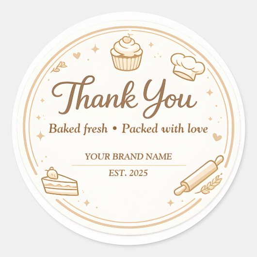 Creamy Vintage Bakery Icons Bakery Thank You ラウンドシール (正面)