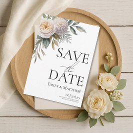 Creamy White And Lilac Floral Save The Date セーブザデート