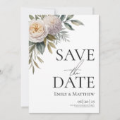 Creamy White And Lilac Floral Save The Date セーブザデート (正面)