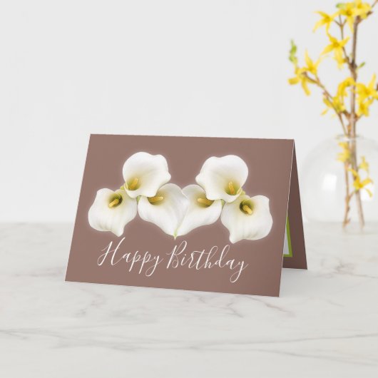 Creamy White Calla Lilies Modern Birthday Card カード (黄色い花)