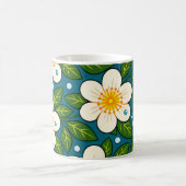 Creamy White Florals Pattern with Green Leaves コーヒーマグカップ (中央)