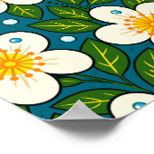 Creamy White Florals Pattern with Green Leaves ポスター (角)