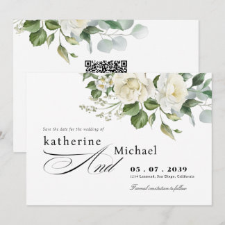 CreamyFloral Eucalyptus Script Calligraphy Wedding セーブザデート