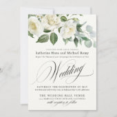 CreamyFloral Eucalyptus Script Calligraphy Wedding 招待状 (正面)