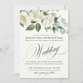 CreamyFloral Eucalyptus Script Calligraphy Wedding 招待状