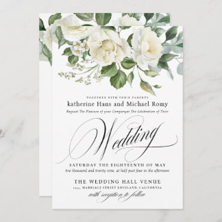 CreamyFloral Eucalyptus Script Calligraphy Wedding 招待状