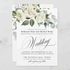 CreamyFloral Eucalyptus Script Calligraphy Wedding 招待状
