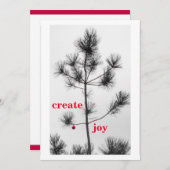 CreateとJoyと書かれたクリスマスホリデーシーズンの松の木のオーナメントを作って シーズンカード (正面/裏面)