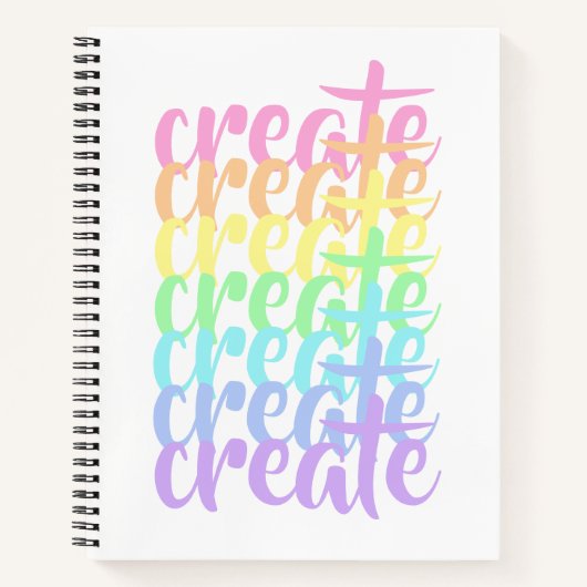 "Create" パステルレインボー ワード ノートブック (正面)