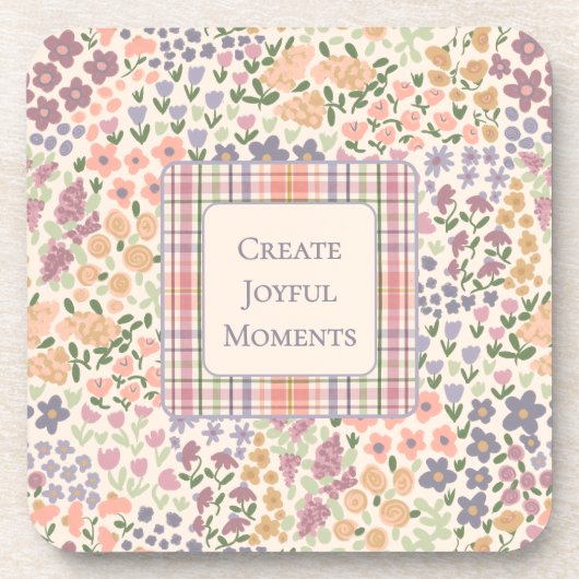 Create Joyful Moments Floral Plaid Coaster Set コースター (正面)