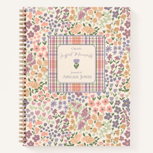 Create Joyful Moments Floral Plaid Planner Journal ノートブック (正面)
