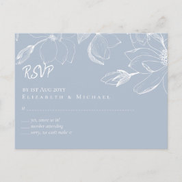 Create Own Dusty Blue White Magnolias RSVP ポストカード