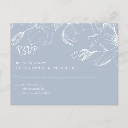 Create Own Dusty Blue White Magnolias RSVP ポストカード (正面)