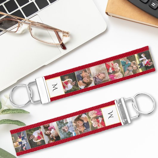 Create Personalized 12 Photo Collage Monogrammed リストバンドキーホルダー