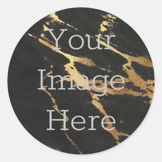 Create Your Black Marble Metallic Gold Faux Foil ラウンドシール (正面)