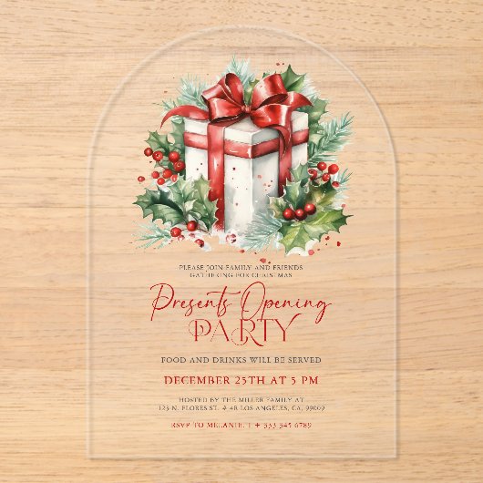 Create Your Christmas Present Opening Party Invite アクリル招待状 (正面)