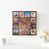 Create Your Custom Photo Collage Rustic Farmhouse スクエア壁時計 (ホーム)