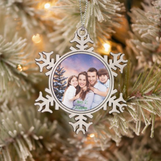 Create Your Family Photo Ornament - Snowflake スノーフレークピューターオーナメント (ツリー)
