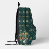 Create Your Luck – Elegant Green & Gold Motivation プリントバックパック (左)